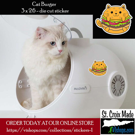 Cat Burger - 3 x 2.6 Die Cut Sticker