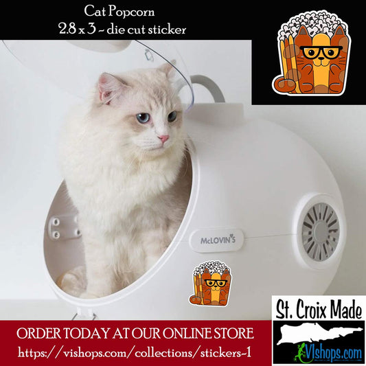 Cat Popcorn - 2.8 x 3 Die Cut Sticker