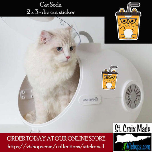 Cat Soda - 2 x 3 Die Cut Sticker