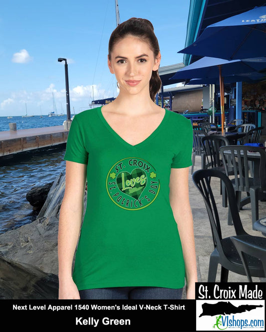 St. Croix Loves St. Patrick's Day - St Patricks Day - Next Level Apparel 1540 Women's Ideal V-Neck T-Shirt