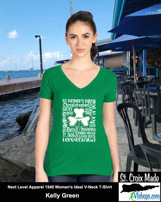 St. Patrick's Day Word Art - St Patrick's Day - Next Level Apparel 1540 Women's Ideal V-Neck T-Shirt