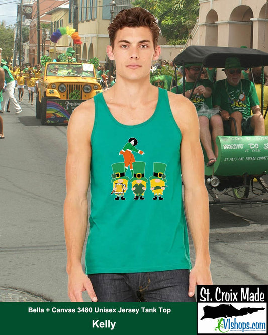 3 Gnomes and Moko Jumbie - St Patrick's Day - Bella + Canvas 3480 Unisex Jersey Tank Top