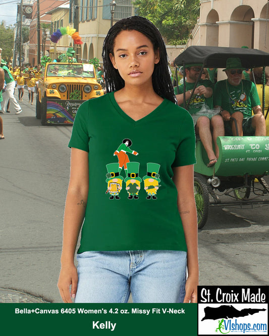 3 Gnomes and Moko Jumbie - St Patricks Day - Bella + Canvas 6405 Women's 4.2 oz. Missy Fit V-Neck