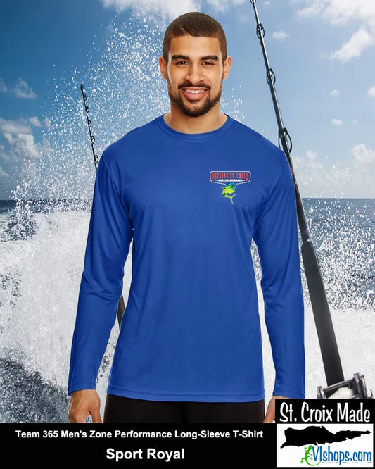 Fishing St. Croix - Front Chest and Full Back - Team 365 TT11L Men's Zone Performance Long Sleeve T-Shirt