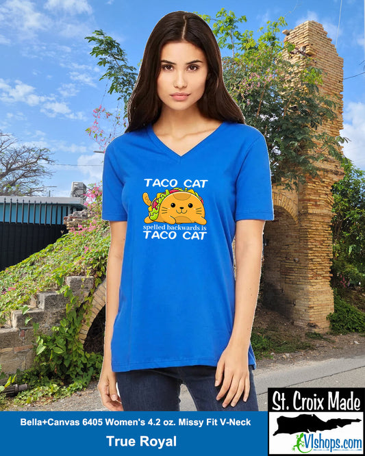 Taco Cat - Bella + Canvas 6405 Women's 4.2 oz. Missy Fit V-Neck