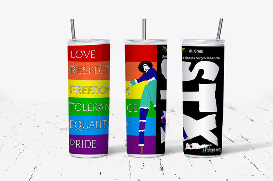 St. Croix LGBTQ Love Respect Freedom Tolerance Equality Pride - 20oz Skinny Tumbler