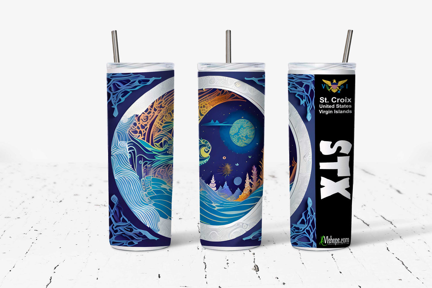 Fish in the sky - Papercut Art - 20oz Skinny Tumbler