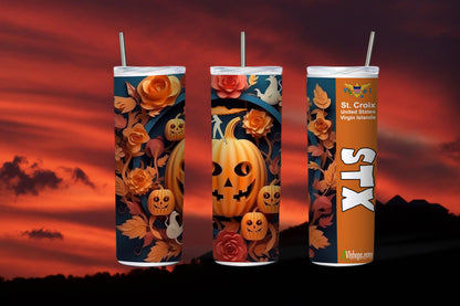 Pumpkin with Orange Flowers  - 20oz Skinny Tumbler