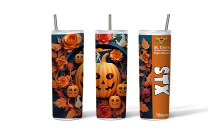 Pumpkin with Orange Flowers  - 20oz Skinny Tumbler