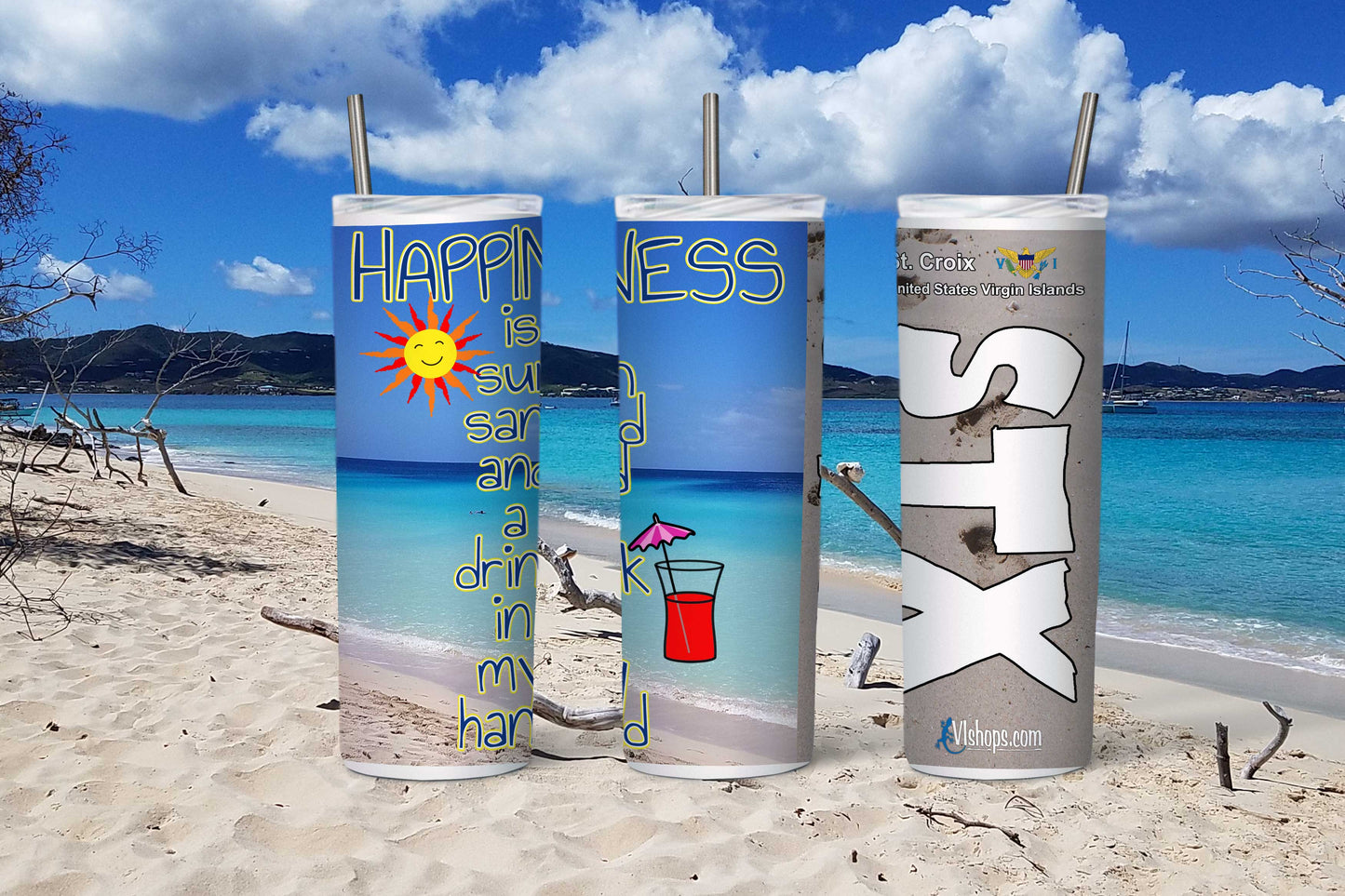 Happiness is Sun Sand Drink - 20oz Skinny Tumbler