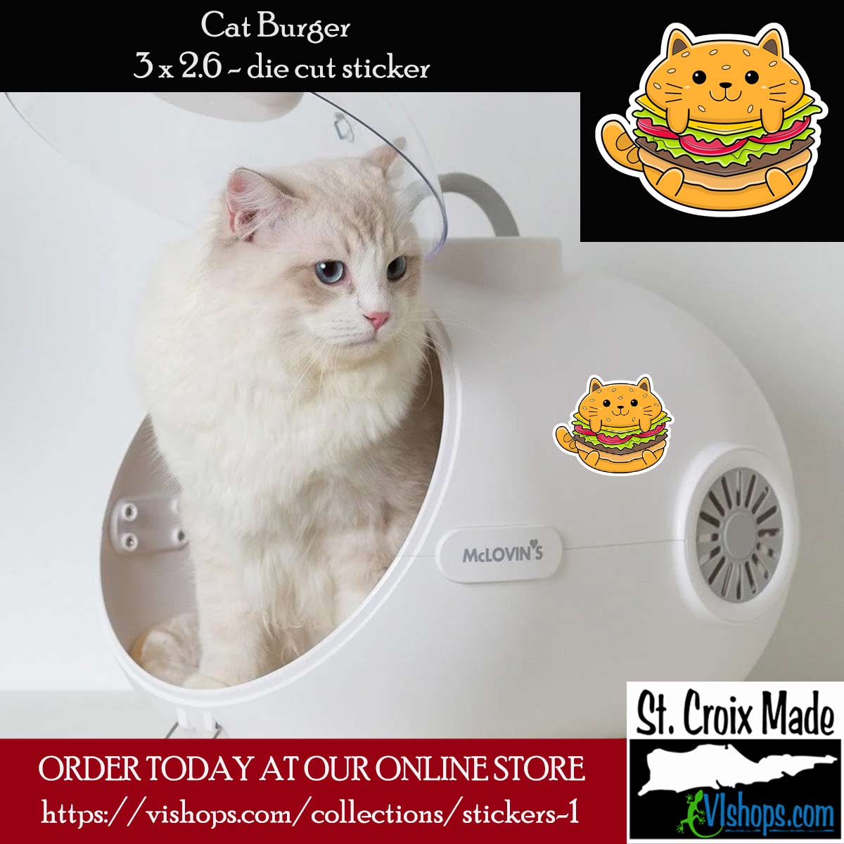 Cat Burger - 3 x 2.6 Die Cut Sticker