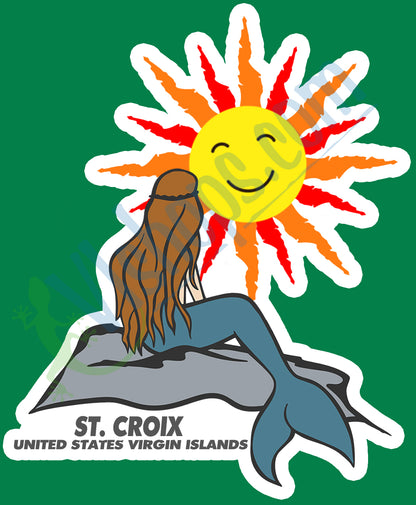 Mermaid with St Croix Sun - 3.5 x 4.25 Die Cut Sticker