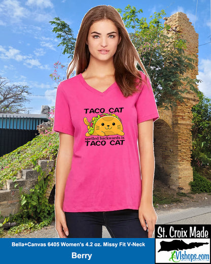 Taco Cat - Bella + Canvas 6405 Women's 4.2 oz. Missy Fit V-Neck