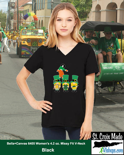 3 Gnomes and Moko Jumbie - St Patricks Day - Bella + Canvas 6405 Women's 4.2 oz. Missy Fit V-Neck