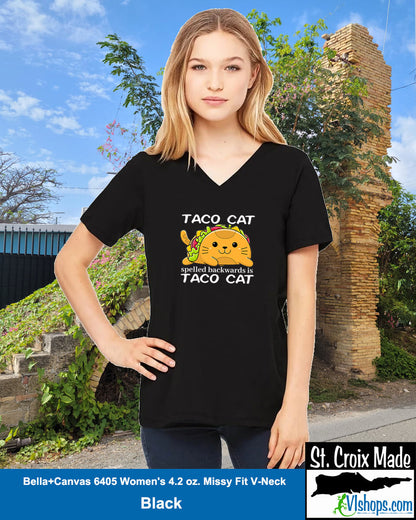 Taco Cat - Bella + Canvas 6405 Women's 4.2 oz. Missy Fit V-Neck