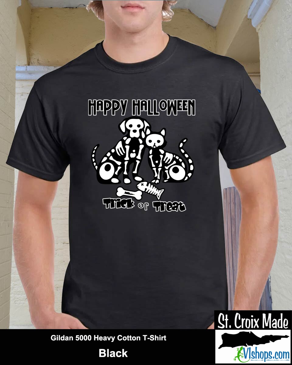 Dog and Cat Skeletons - Halloween - Gildan 5000 Heavy Cotton T-Shirt