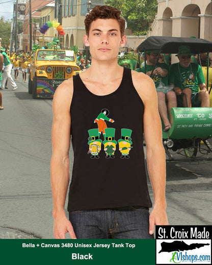 3 Gnomes and Moko Jumbie - St Patrick's Day - Bella + Canvas 3480 Unisex Jersey Tank Top