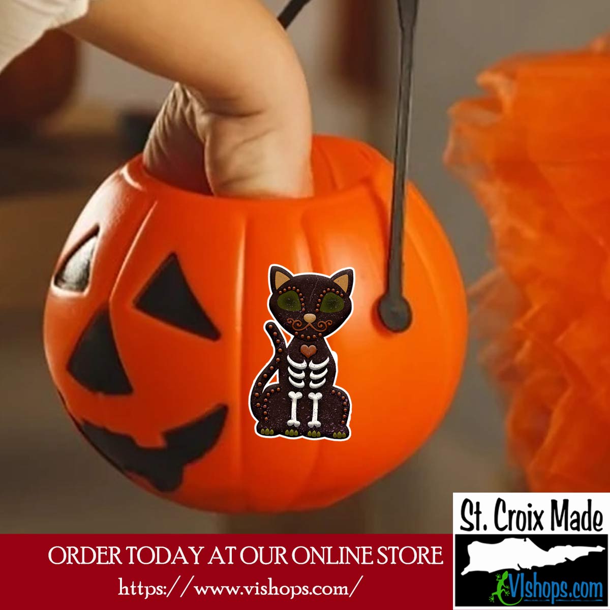 Halloween - Cat with Bones - 1.9 x 3 Die Cut Sticker