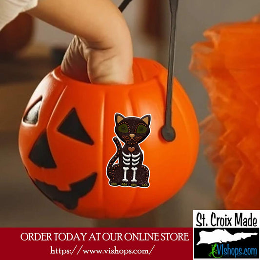 Halloween - Cat with Bones - 1.9 x 3 Die Cut Sticker