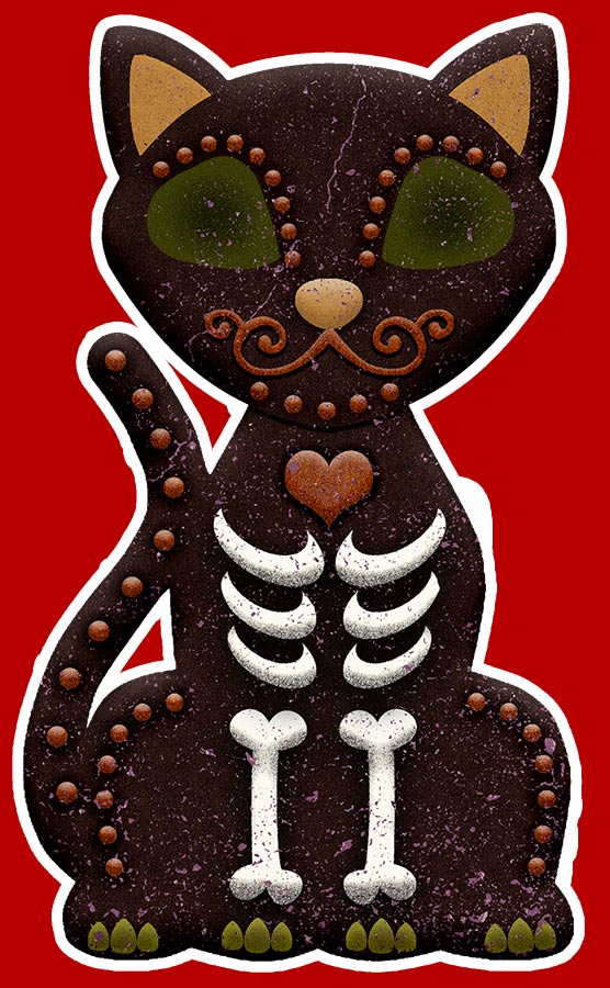 Halloween - Cat with Bones - 1.9 x 3 Die Cut Sticker