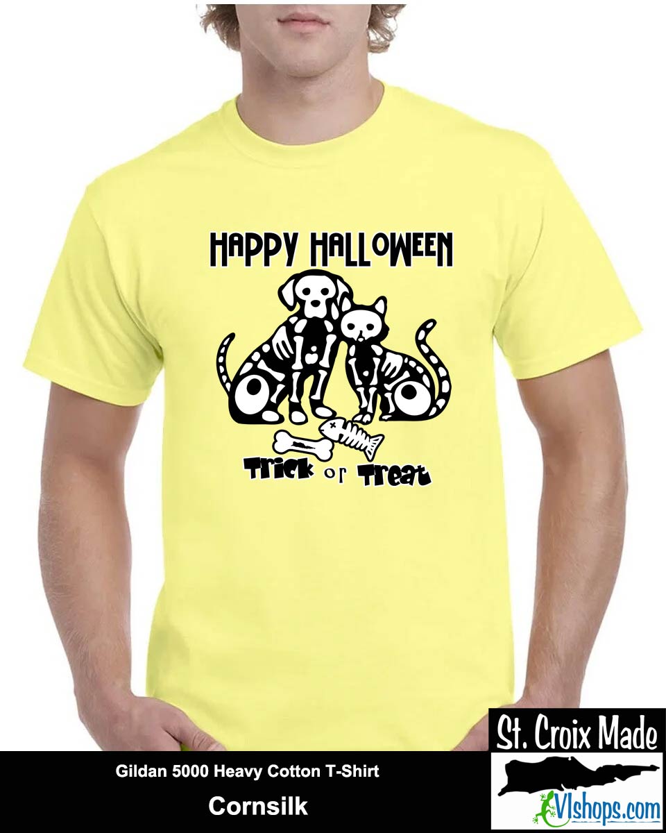 Dog and Cat Skeletons - Halloween - Gildan 5000 Heavy Cotton T-Shirt