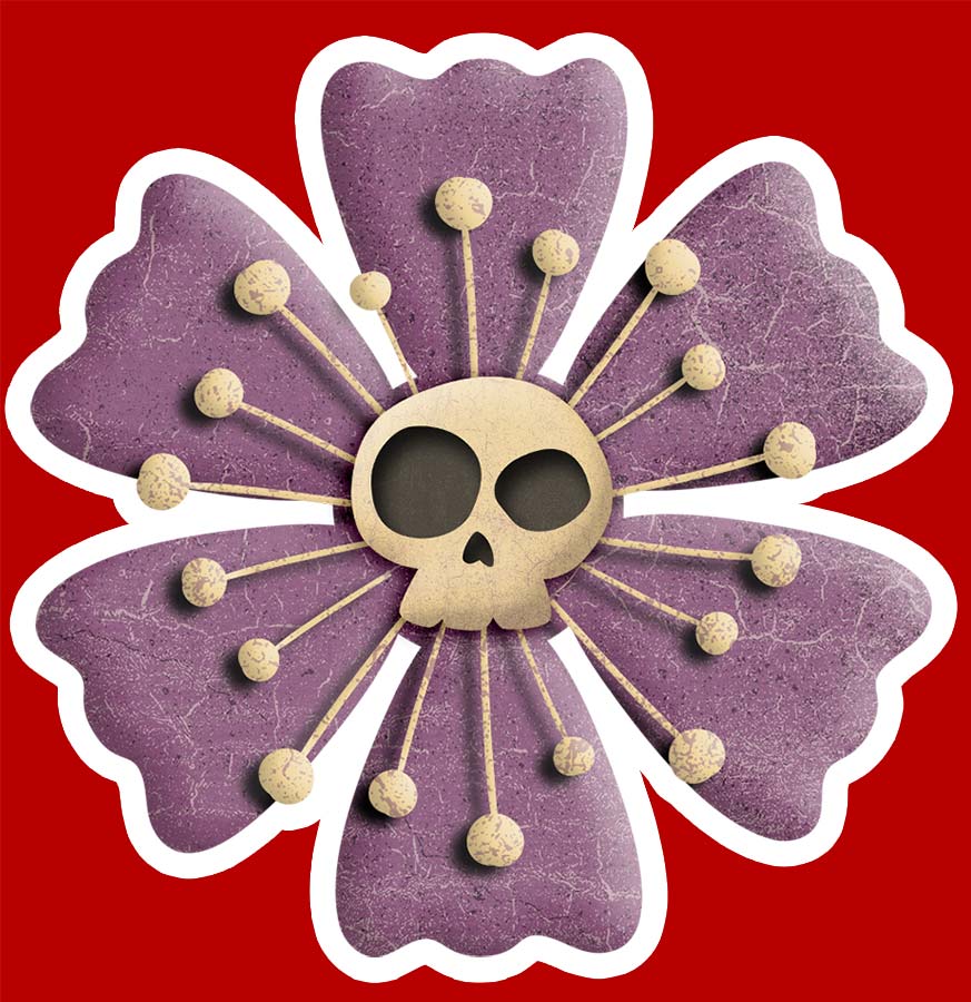 Halloween - Flower with Skull - 3 x 3 Die Cut Sticker