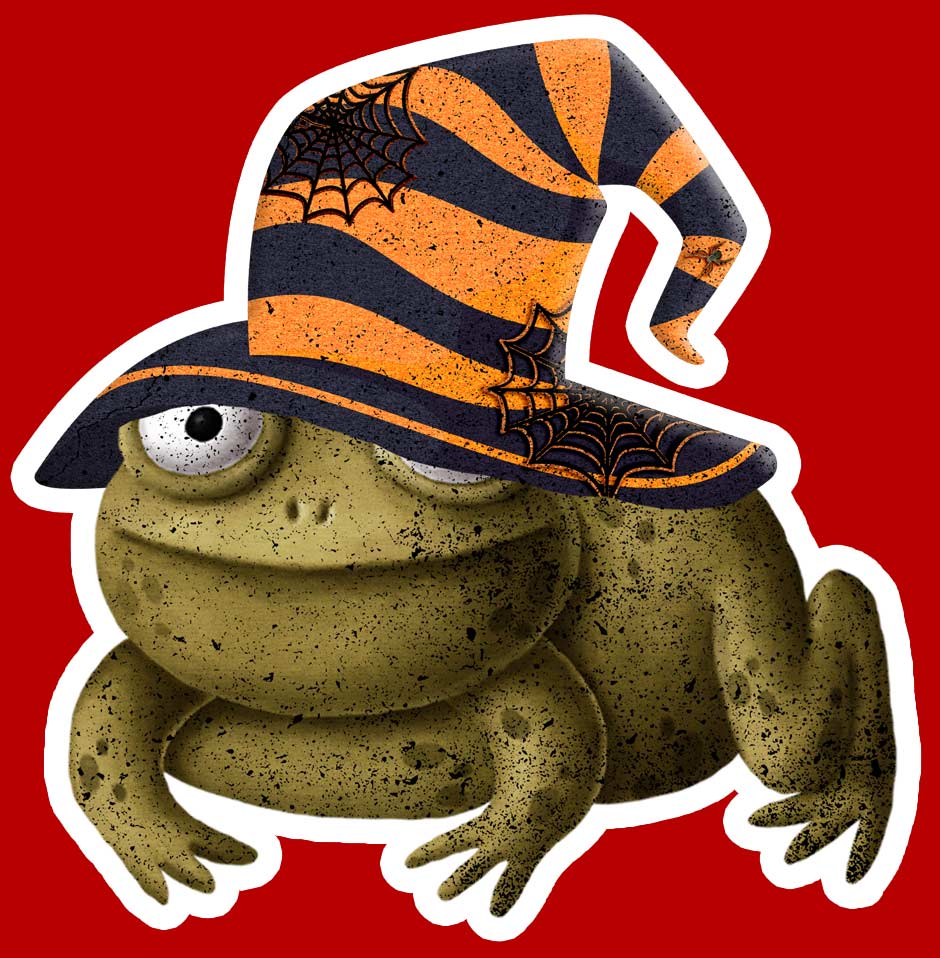 Halloween - Frog with Hat - 3 x 3 Die Cut Sticker