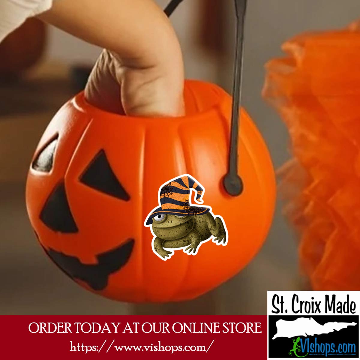 Halloween - Frog with Hat - 3 x 3 Die Cut Sticker