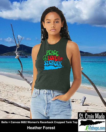 Peace Love St. Croix - Bella + Canvas 6682 Women's Racerback Cropped Tank Top