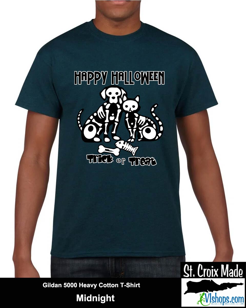 Dog and Cat Skeletons - Halloween - Gildan 5000 Heavy Cotton T-Shirt