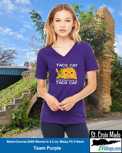 Taco Cat - Bella + Canvas 6405 Women's 4.2 oz. Missy Fit V-Neck