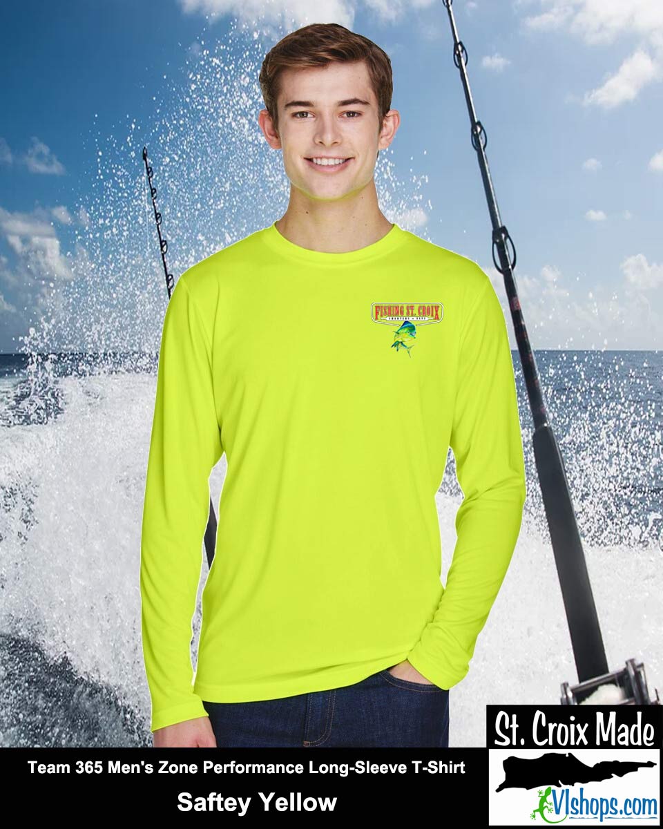 Fishing St. Croix - Front Chest and Full Back - Team 365 TT11L Men's Zone Performance Long Sleeve T-Shirt