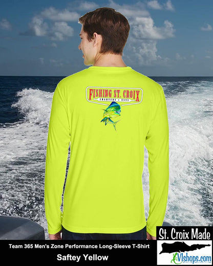 Fishing St. Croix - Front Chest and Full Back - Team 365 TT11L Men's Zone Performance Long Sleeve T-Shirt