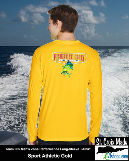 Fishing St. Croix - Front Chest and Full Back - Team 365 TT11L Men's Zone Performance Long Sleeve T-Shirt