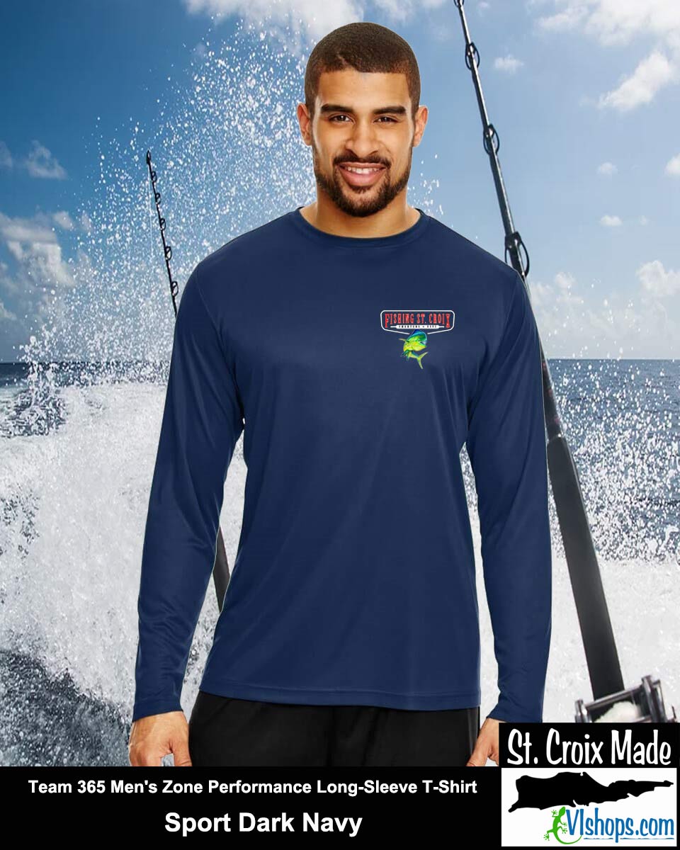 Fishing St. Croix - Front Chest and Full Back - Team 365 TT11L Men's Zone Performance Long Sleeve T-Shirt