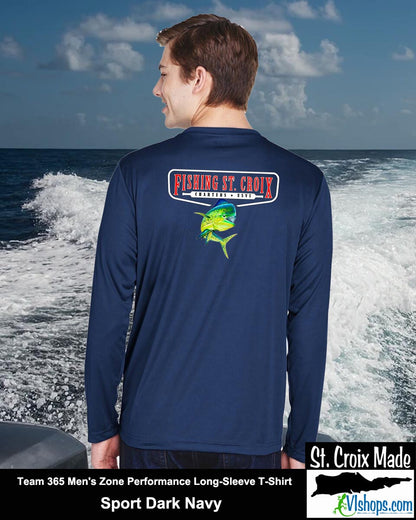 Fishing St. Croix - Front Chest and Full Back - Team 365 TT11L Men's Zone Performance Long Sleeve T-Shirt