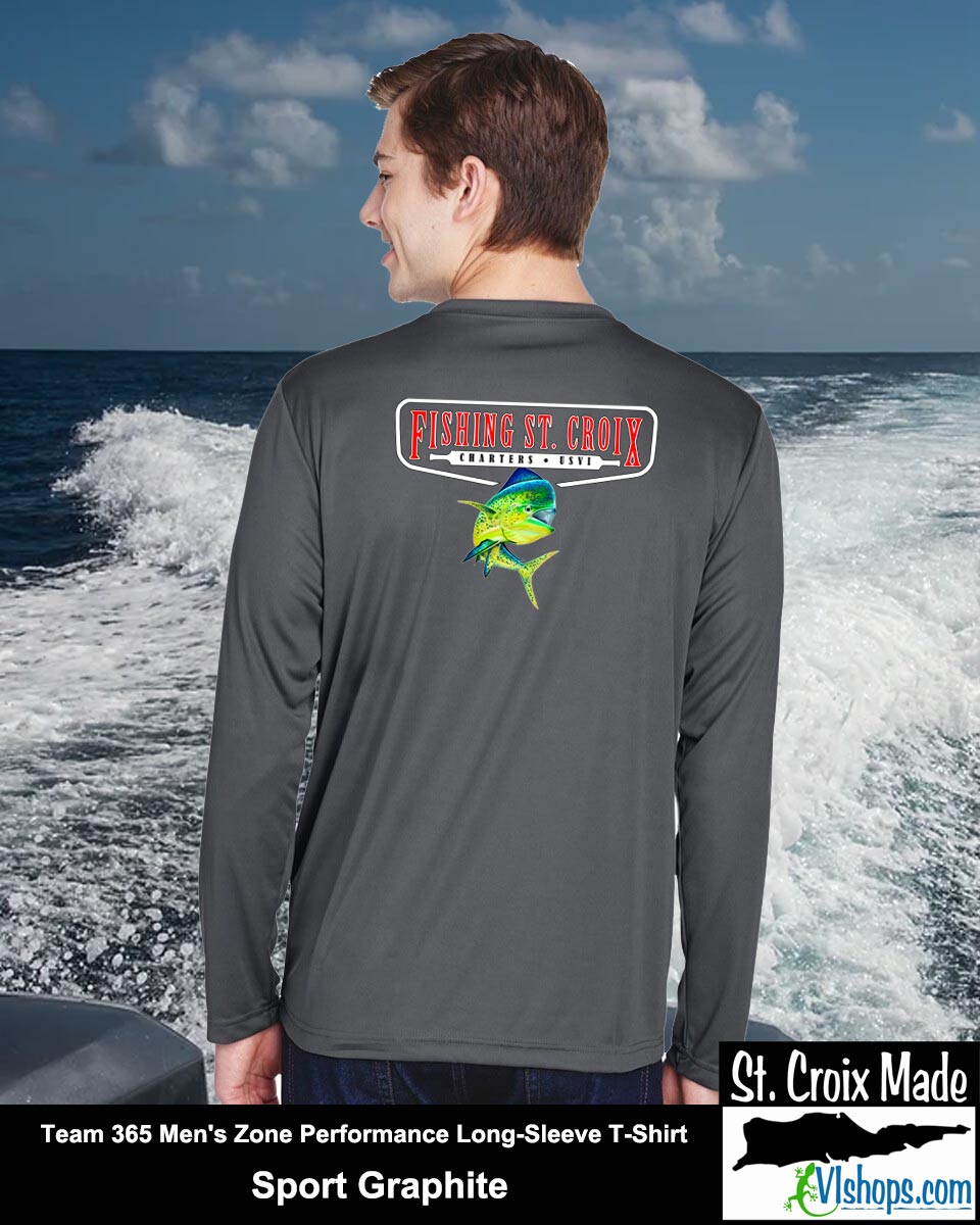 Fishing St. Croix - Front Chest and Full Back - Team 365 TT11L Men's Zone Performance Long Sleeve T-Shirt