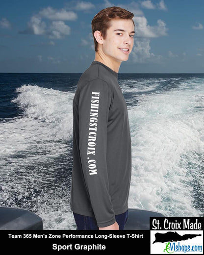 Fishing St. Croix - Front Chest and Full Back - Team 365 TT11L Men's Zone Performance Long Sleeve T-Shirt