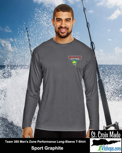 Fishing St. Croix - Front Chest and Full Back - Team 365 TT11L Men's Zone Performance Long Sleeve T-Shirt