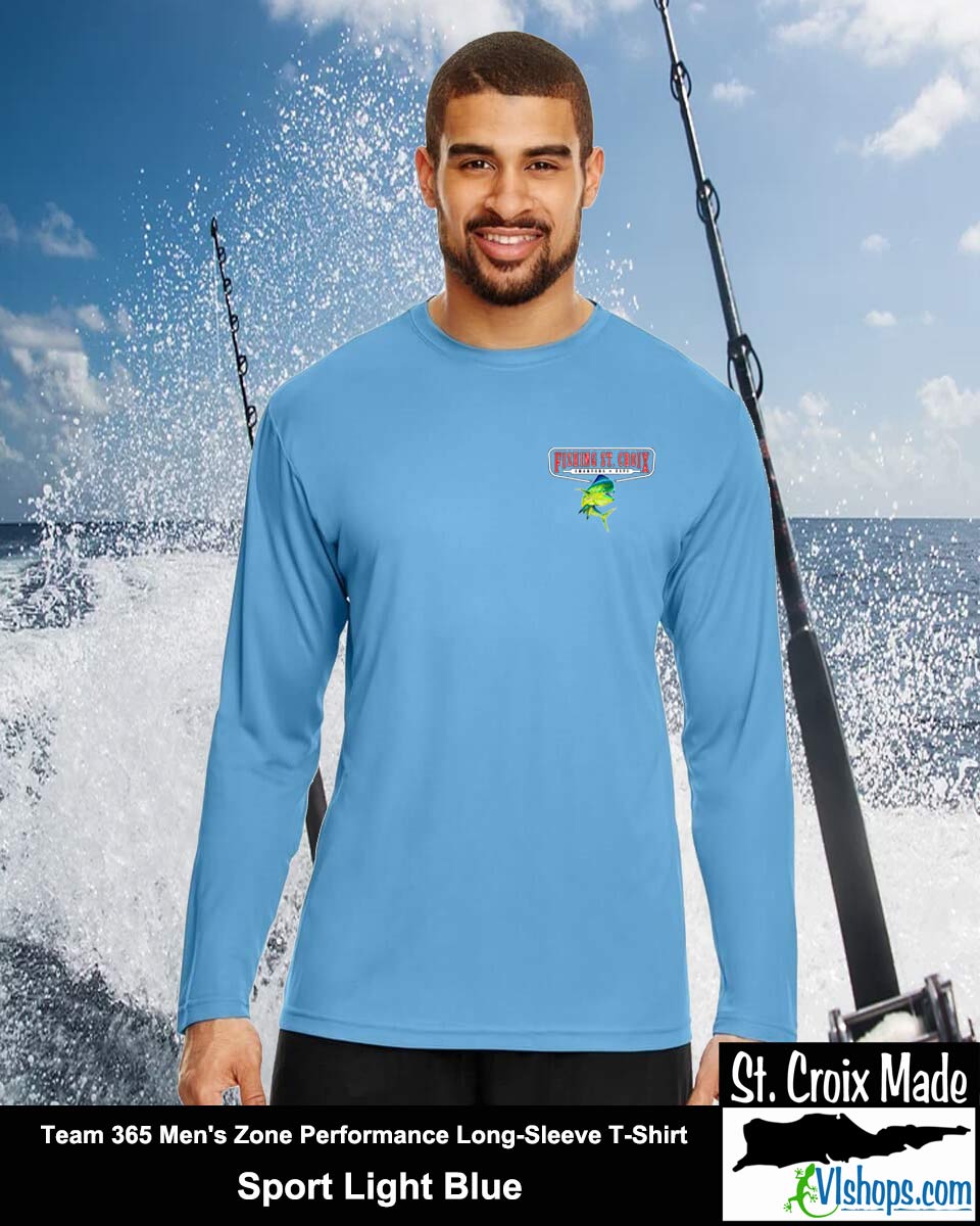 Fishing St. Croix - Front Chest and Full Back - Team 365 TT11L Men's Zone Performance Long Sleeve T-Shirt