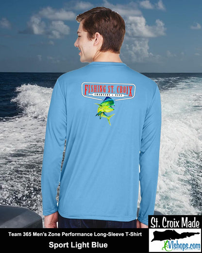 Fishing St. Croix - Front Chest and Full Back - Team 365 TT11L Men's Zone Performance Long Sleeve T-Shirt