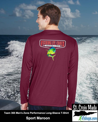 Fishing St. Croix - Front Chest and Full Back - Team 365 TT11L Men's Zone Performance Long Sleeve T-Shirt