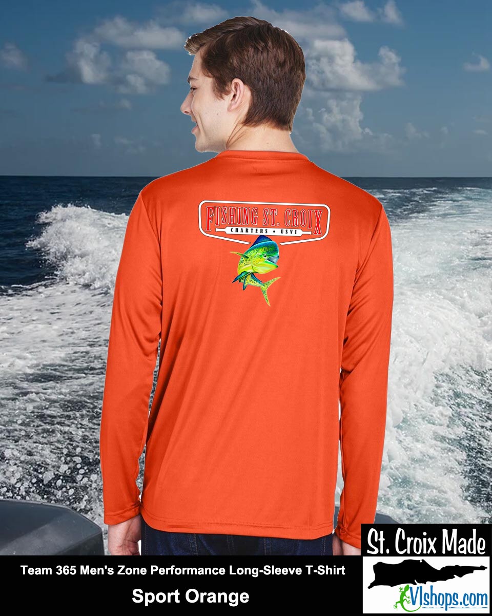 Fishing St. Croix - Front Chest and Full Back - Team 365 TT11L Men's Zone Performance Long Sleeve T-Shirt