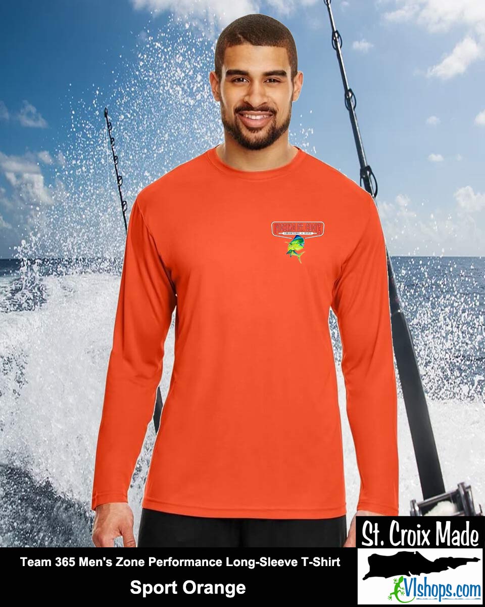 Fishing St. Croix - Front Chest and Full Back - Team 365 TT11L Men's Zone Performance Long Sleeve T-Shirt