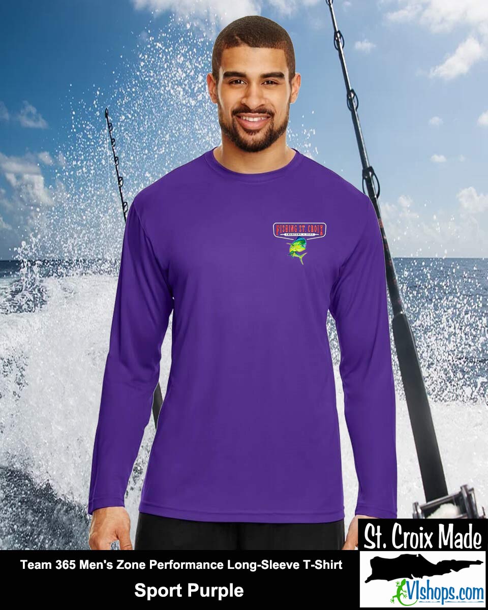 Fishing St. Croix - Front Chest and Full Back - Team 365 TT11L Men's Zone Performance Long Sleeve T-Shirt