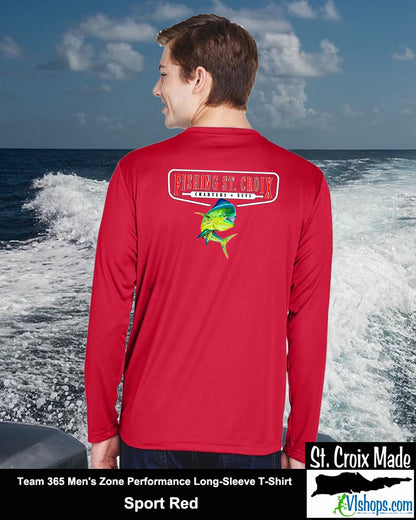 Fishing St. Croix - Front Chest and Full Back - Team 365 TT11L Men's Zone Performance Long Sleeve T-Shirt