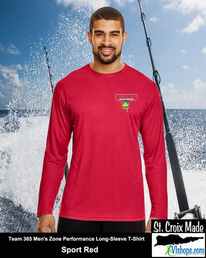 Fishing St. Croix - Front Chest and Full Back - Team 365 TT11L Men's Zone Performance Long Sleeve T-Shirt