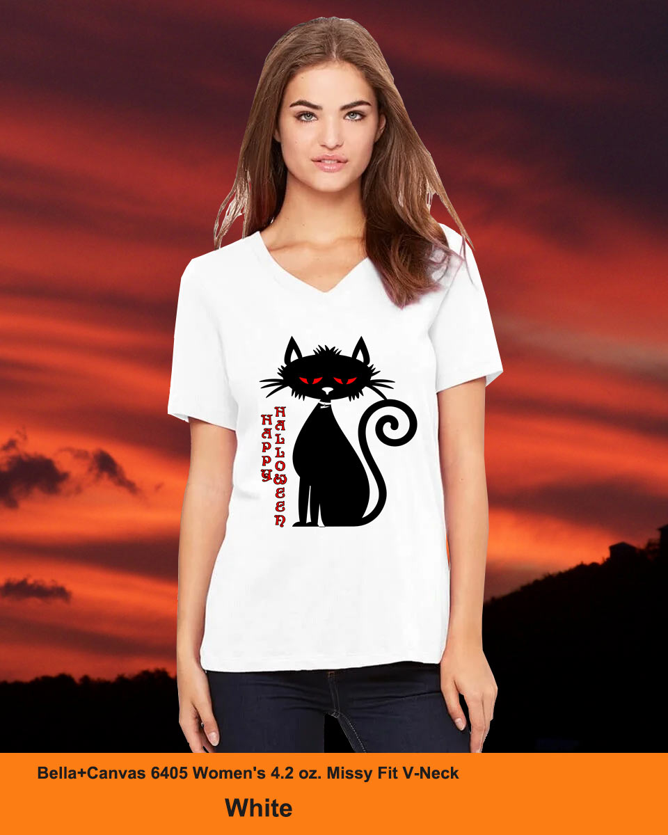 Black Cat - Halloween - Bella + Canvas 6405 Women's 4.2 oz. Missy Fit V-Neck