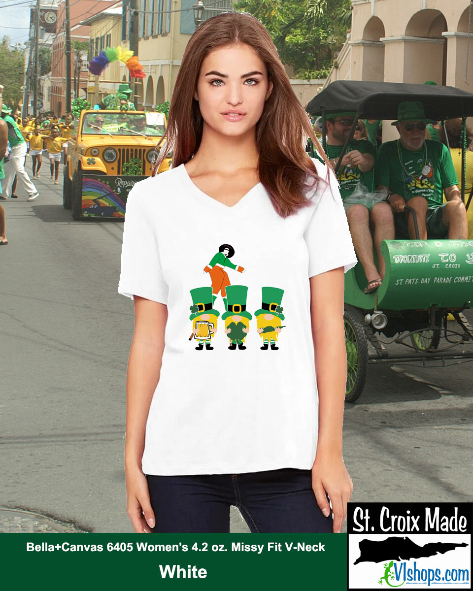 3 Gnomes and Moko Jumbie - St Patricks Day - Bella + Canvas 6405 Women's 4.2 oz. Missy Fit V-Neck