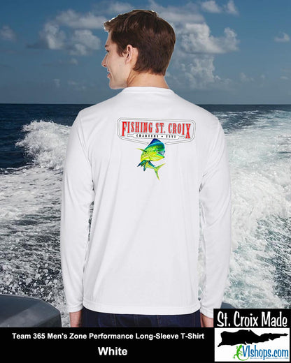 Fishing St. Croix - Front Chest and Full Back - Team 365 TT11L Men's Zone Performance Long Sleeve T-Shirt